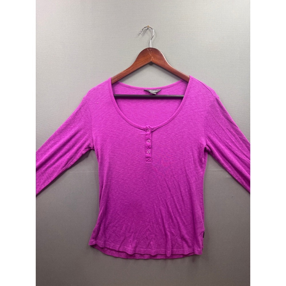 Eddie Bauer Henley Top Womens Magenta Purple Ribbed Long Sleeve M
